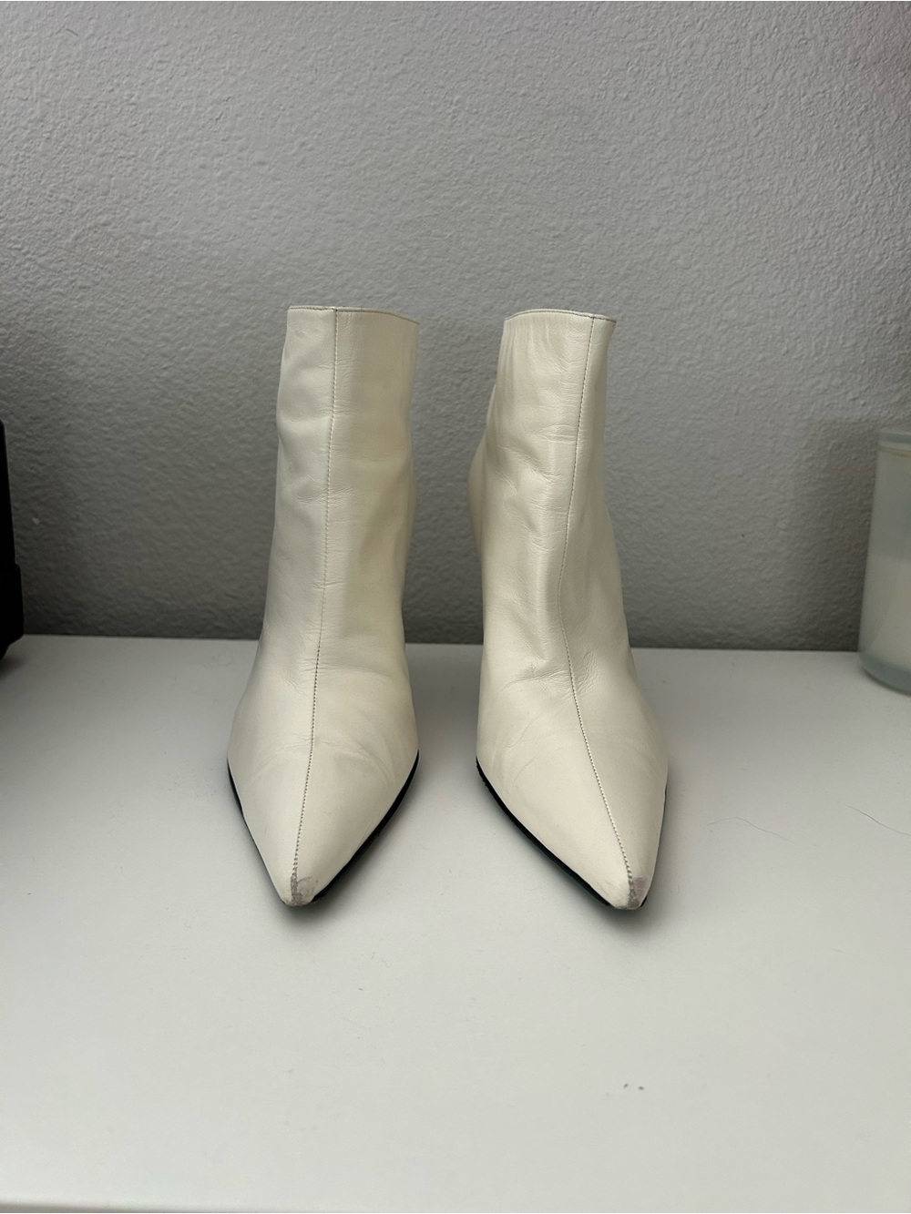 Celine Cream Pointed Leather Ankle Boots